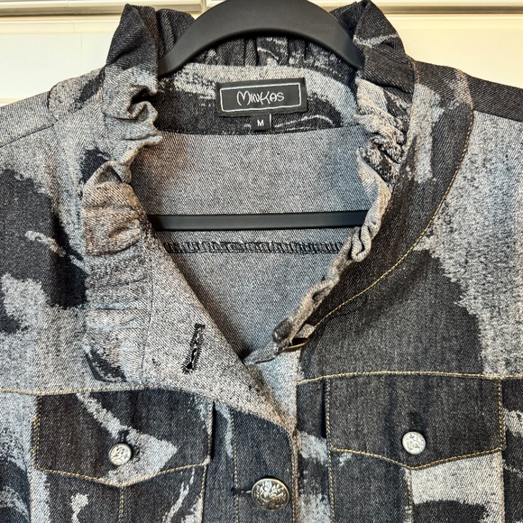 🖤 Minkas Black & Grey Abstract Denim Jacket (Size M) – New Without Tags - Picture 3 of 3